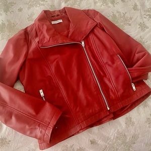 Bagatelle red leather lined moto ladies jacket